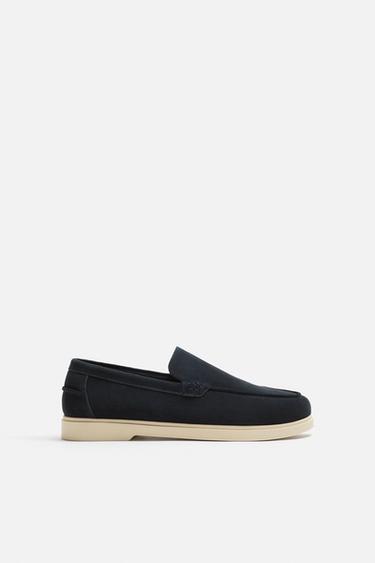 MOCASÍN PIEL CASUAL - Azul de Zara
