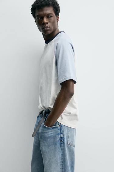 REGULAR FIT COLOUR BLOCK T-SHIRT - Ecru by Zara - Image 5