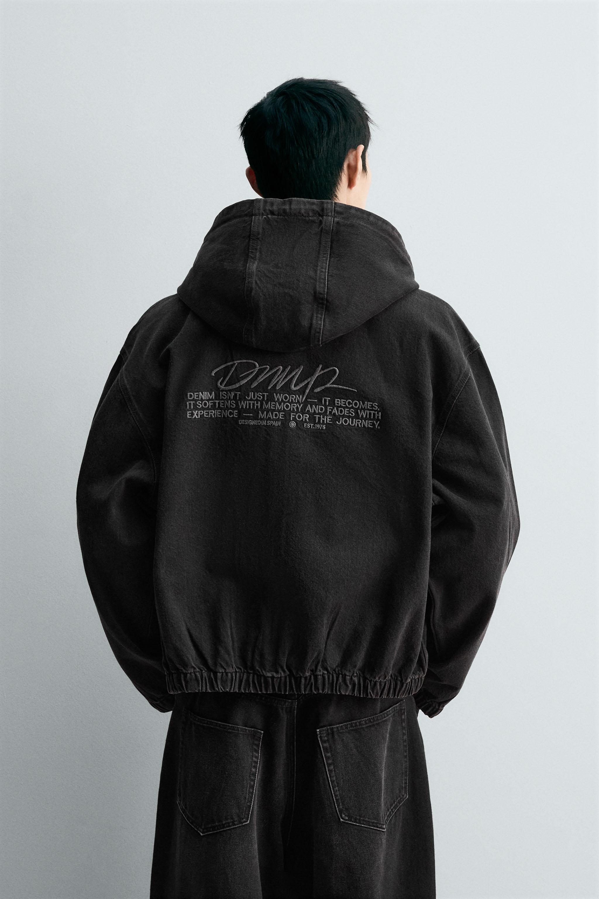 刺繍入りフード付きデニムジャケット - カーボン | ZARA Japan / 日本