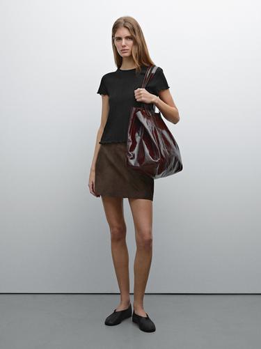 Camiseta pointelle calada algodón - Negro de Zara - Imagen 0