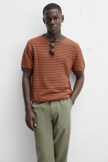 T-SHIRT EN MAILLE À DENTELLE RAYURES - Orange de Zara - Image 5