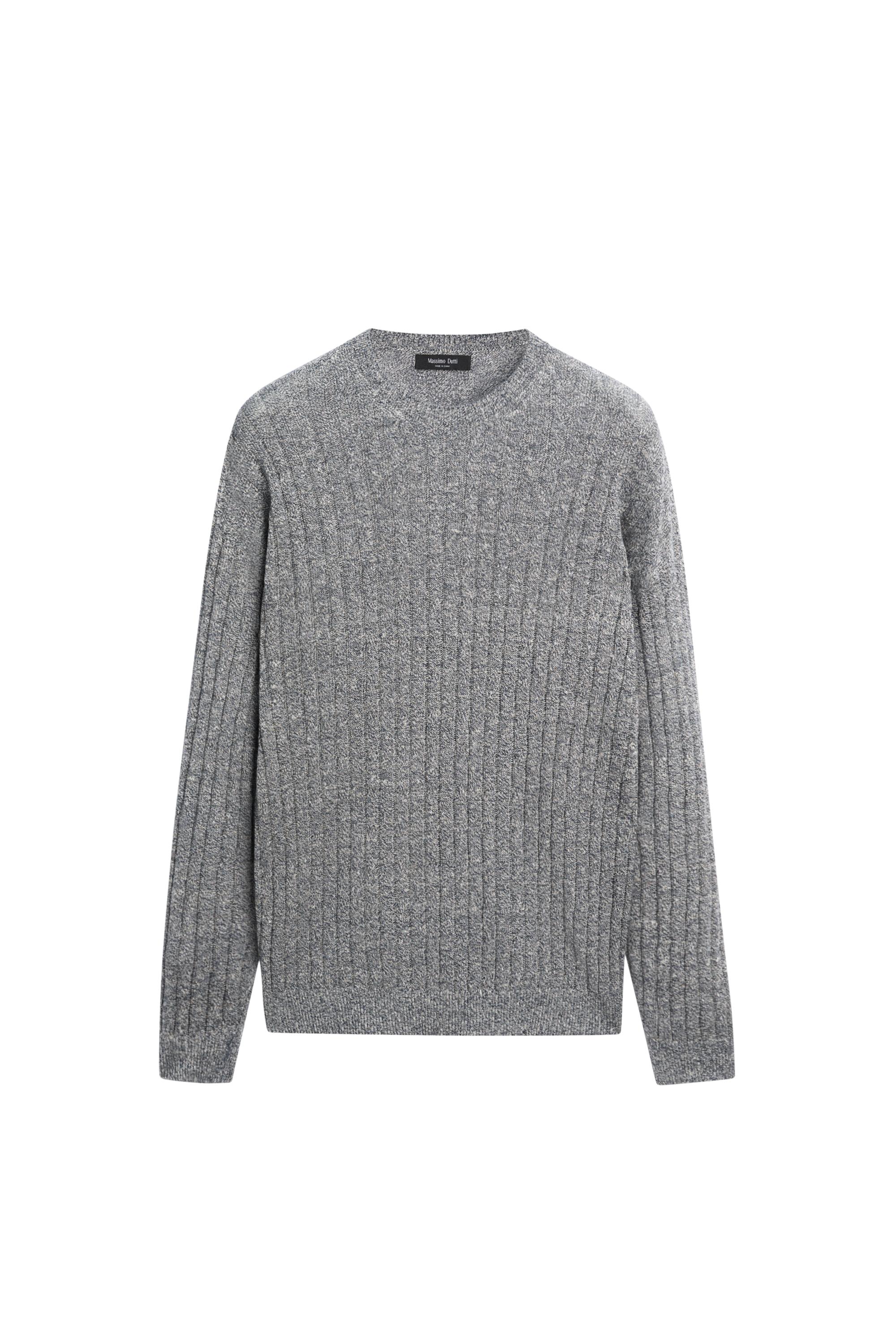 Linen cotton mouliné knit sweater — Navy blue