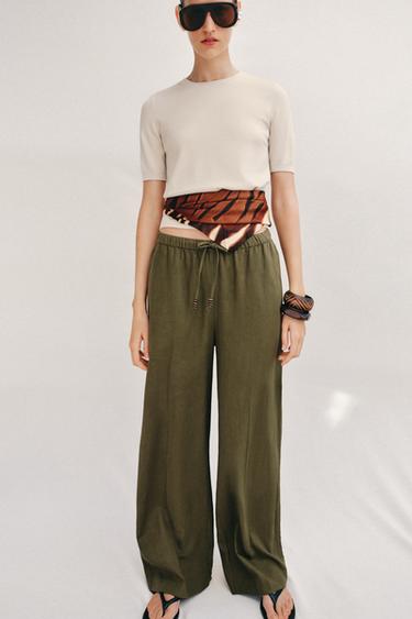 STRAIGHT LINEN BLEND TROUSERS - Khaki by Zara