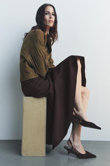 GATHERED VELVET EFFECT SLINGBACKS - Brown by Zara