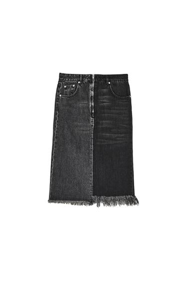 TWO-TONE DENIM MIDI SKIRT