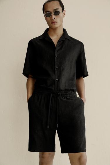 VISCOSE/LINEN RELAXED FIT BERMUDA SHORTS - Black by Zara