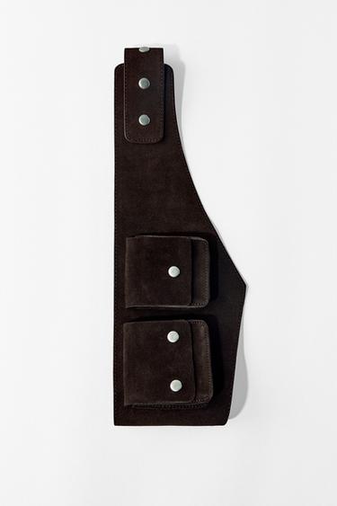 LEATHER CORSET BELT WITH POCKETS - Chocolate by Zara