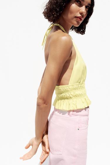 TOP HALTER SATINÉ - Jaune de Zara - Image 3