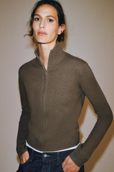 100% WOOL ZIP-UP JACKET - Mink by Zara