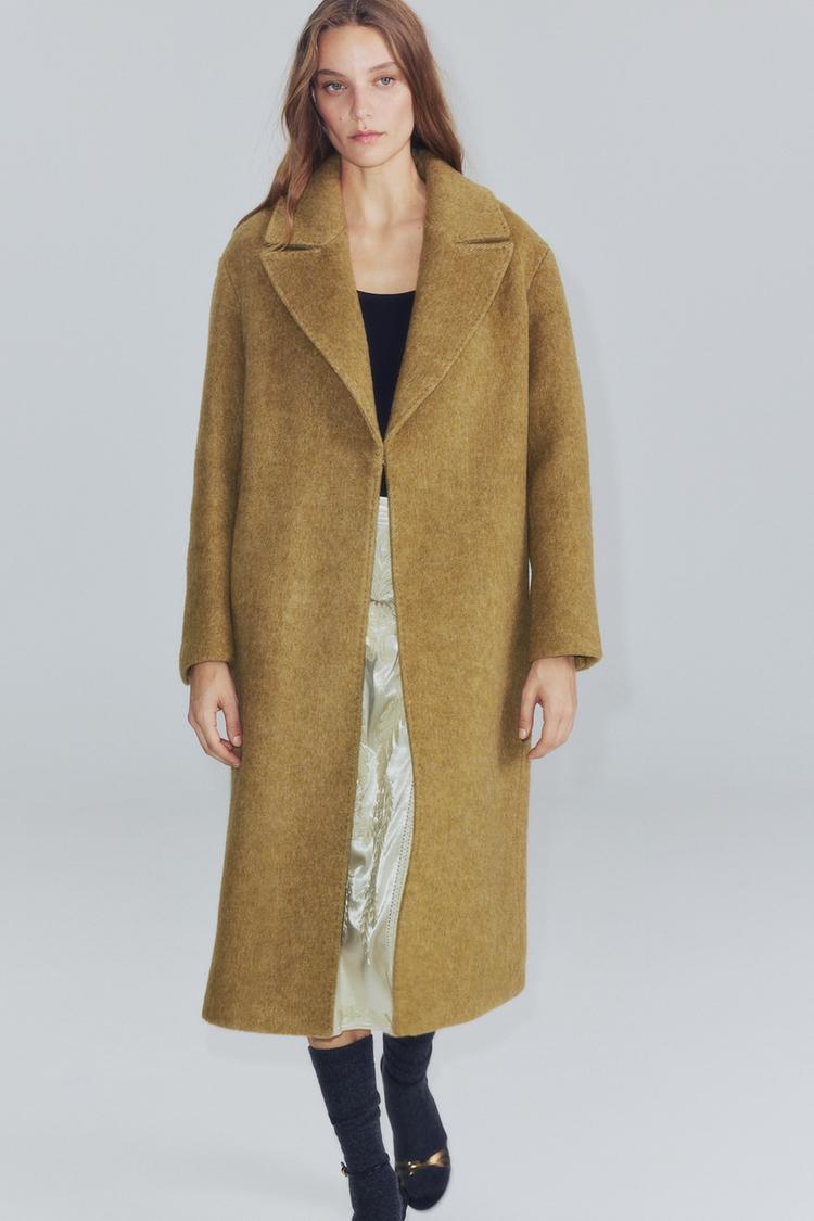 ZW COLLECTION LONG WOOL BLEND COAT — Mustard