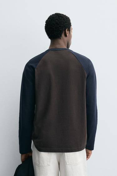 T-SHIRT COLOR BLOCK À MANCHES RAGLAN - Marron-Bleu de Zara - Image 2