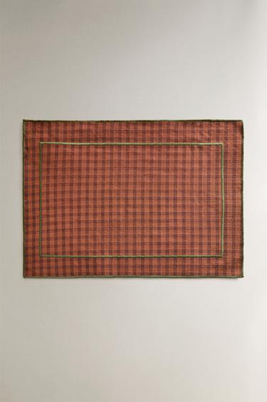 CHECK PLACEMAT WITH TOPSTITCHING - Brick by Zara