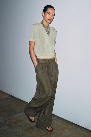 SHORT SLEEVE KNIT TOP - Light green by Zara