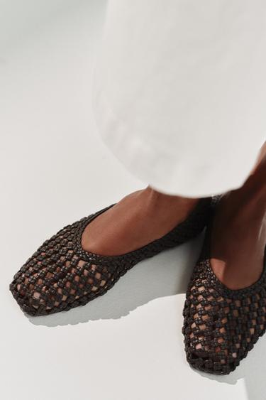 Zara BRAIDED BALLET FLATS - Brown