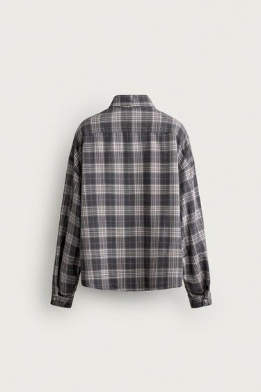 BOXY FIT PLAID SHIRT — Gray 2