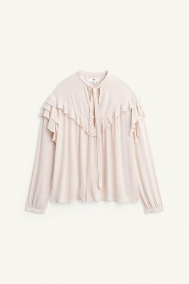 Zara TIED RUFFLED BLOUSE LIMITED EDITION - Beige-pink