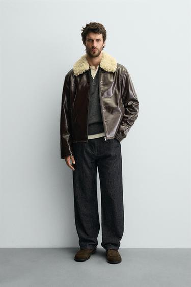 CONTRAST VINYL FINISH JACKET - Dark brown by Zara
