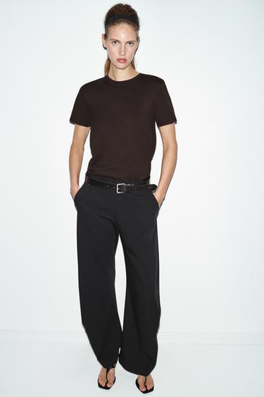 RUSTIC COTTON T-SHIRT - Chocolate by Zara