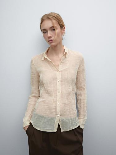 Zara Cotton blend shirt with textured detail - Oyster-white