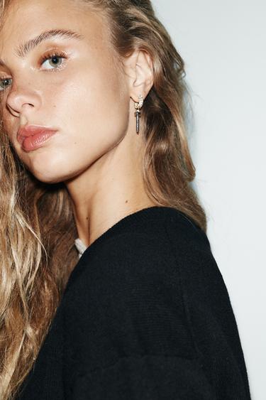 Zara PACK OF 5 COMBINED KEY AND JEWEL EARRINGS - Golden
