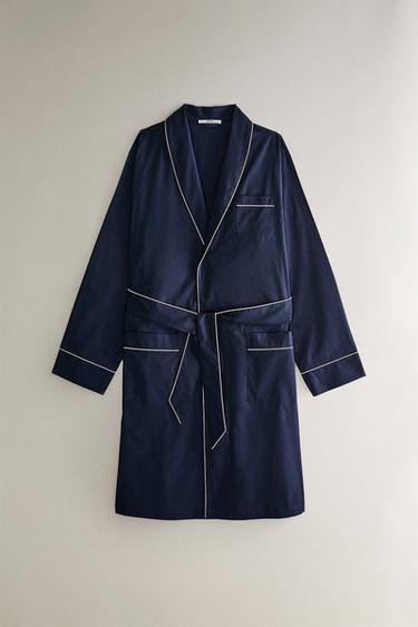 Zara LONG SLEEVE POPLIN ROBE - Navy blue - Image 0