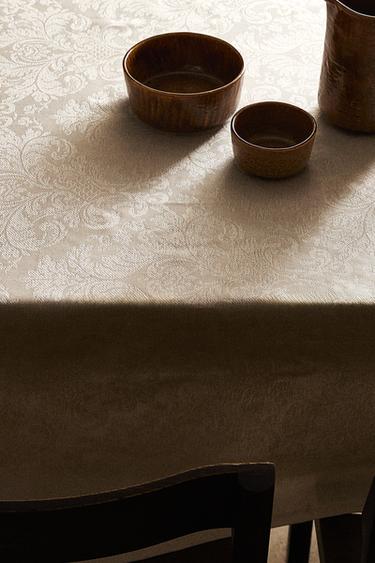 RESIN-COATED COTTON TABLECLOTH - Beige by Zara