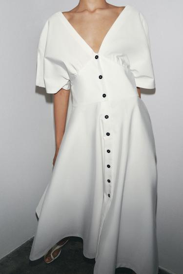 ZW COLLECTION MIDI BUTTON DRESS - White by Zara - Image 1