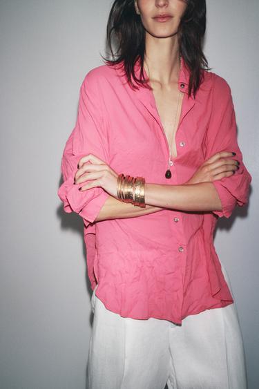ZW COLLECTION CREASED BUTTON SHIRT - Fuchsia by Zara - Image 4