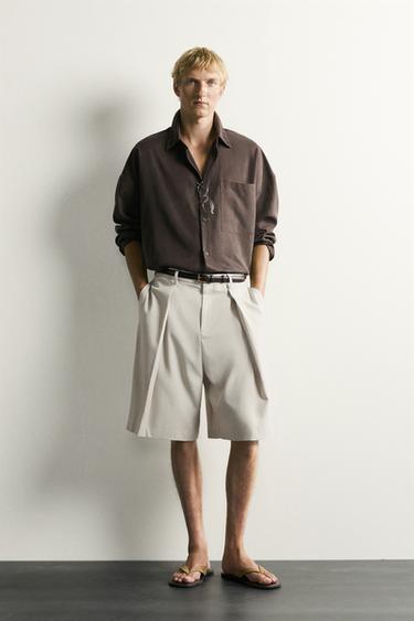 BERMUDA WIDE FIT À PLIS - Beige clair de Zara - Image 0