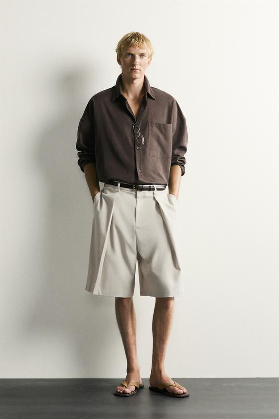 برمودا WIDE FIT بثنيات - بيج فاتح الخاص بـ Zara - صورة 0