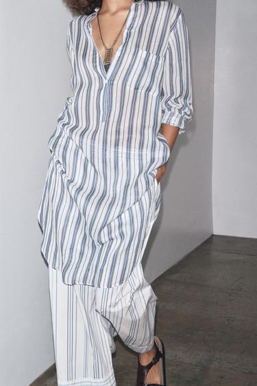 PANTALON POPELINE RAYURES ÉDITION LIMITÉE - Bleu / Blanc de Zara - Image 3