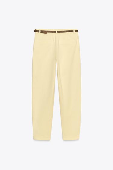 CHINO TROUSERS WITH BRAIDED BELT - Yellow by Zara - Image 7