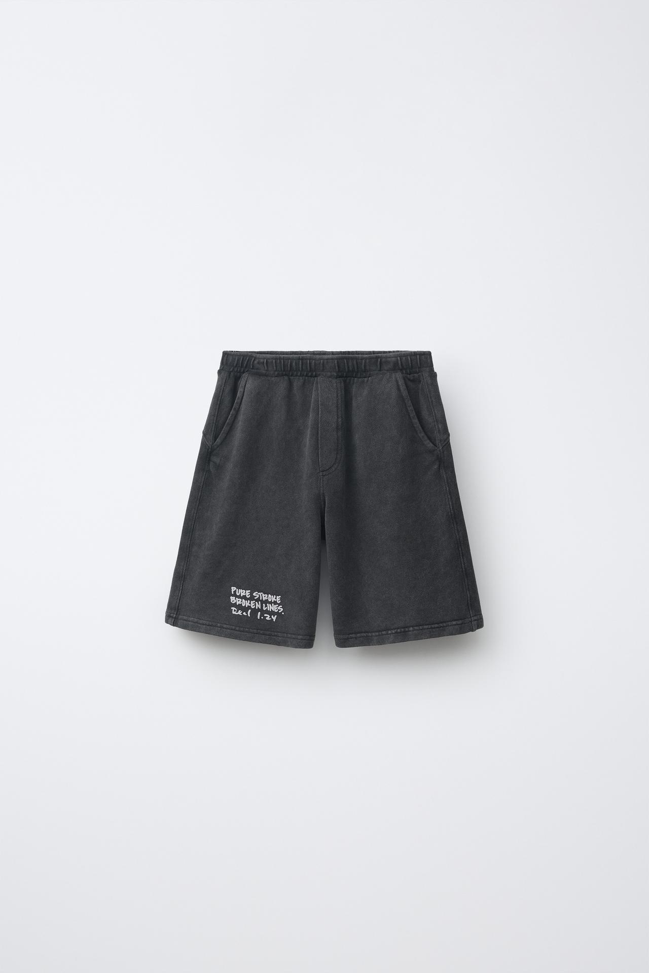 WASHED EFFECT TEXT SHORTS — Anthracite grey