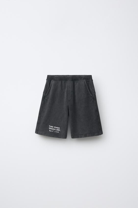 FADED-EFFECT TEXT BERMUDA SHORTS - Anthracite grey by Zara - Image 0