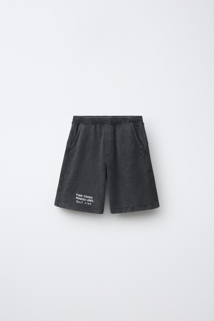 WASHED EFFECT TEXT SHORTS — Anthracite grey