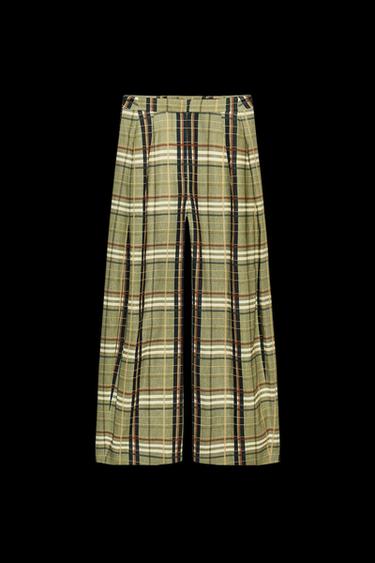Zara ZW COLLECTION LINEN CHECKERED PANTS - Green