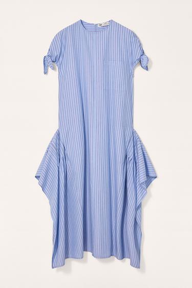 Zara LIMITED EDITION STRIPED ASYMMETRIC DRESS - Blue