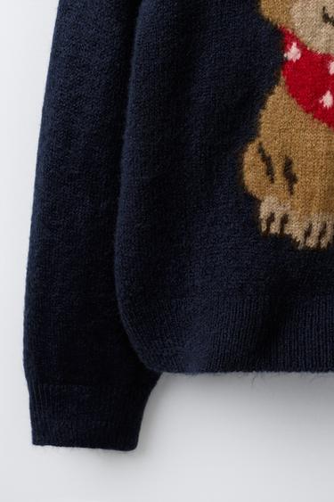 PULL EN MAILLE AVEC CHIEN - Bleu marine de Zara - Image 3