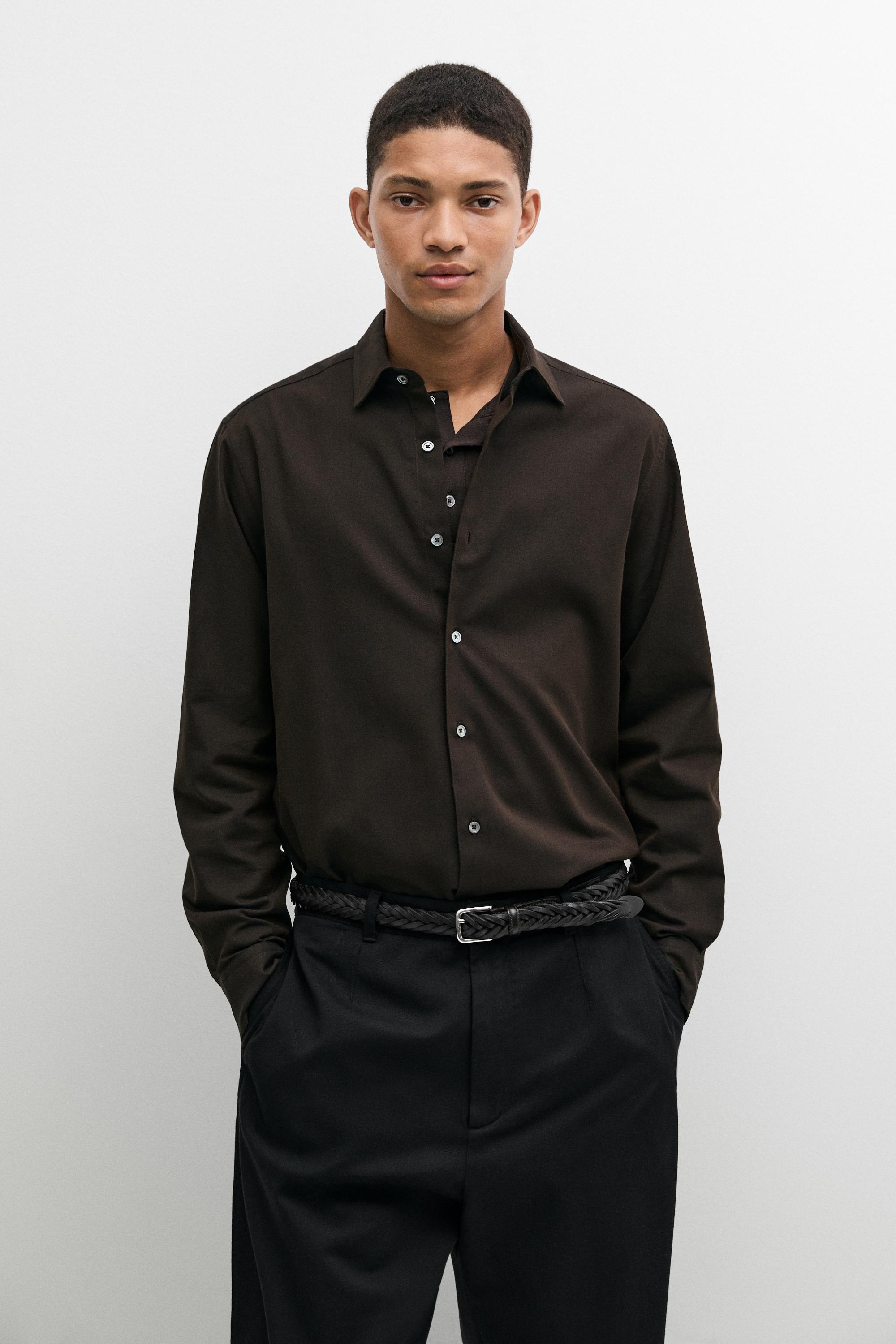 100% Cotton Twill Regular Fit Shirt — Chocolate