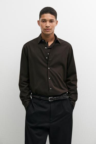 100% cotton twill regular fit shirt — Chocolate 2