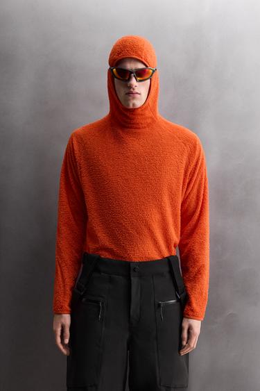 Zara TEXTURED SKI FLEECE HOODIE - Orange
