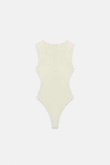 FITTED V-NECK BODYSUIT - Ecru by Zara