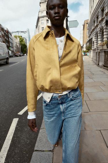 Zara FAUX SUEDE BOMBER JACKET - Mustard