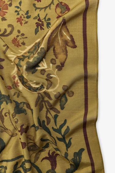 PRINTED SCARF WITH SILK - Mustard by Zara - Image 1