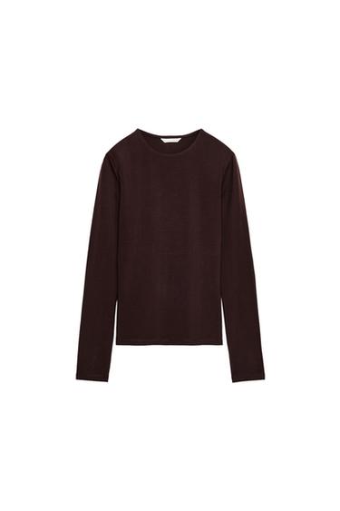 LONG SLEEVE T-SHIRT - Chocolate brown by Zara