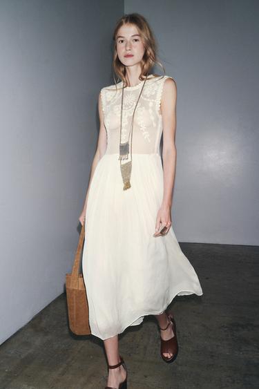 ZW COLLECTION EMBROIDERED COMBINED DRESS - Ecru by Zara