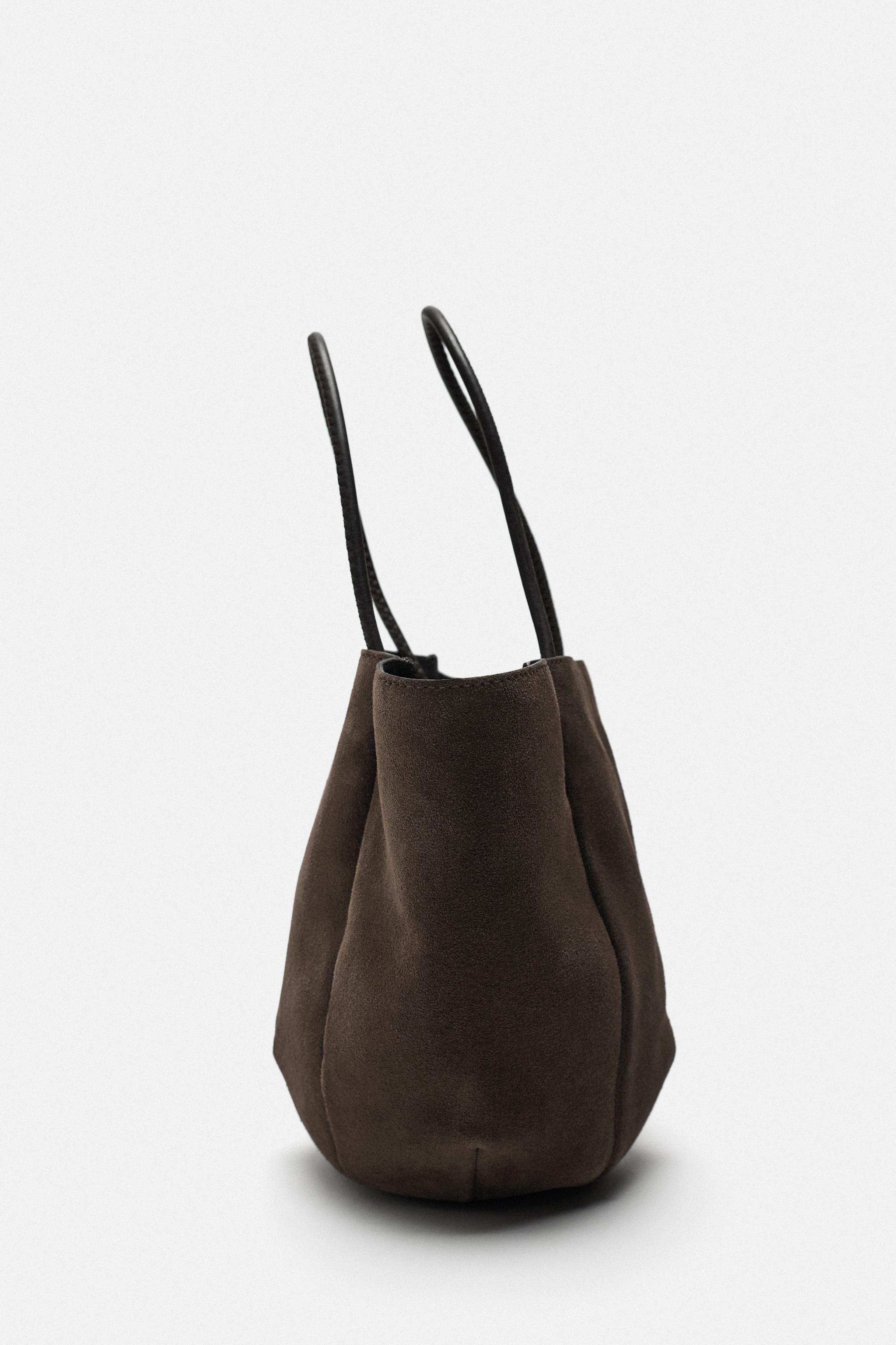 Tan suede store bucket bag