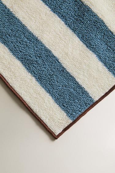 STRIPED COTTON BATH TOWEL WITH TOPSTITCHING - dusty blue by Zara - Image 2