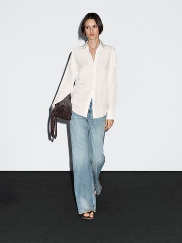 Zara Flowing shirt with shirt collar - White - Image 0