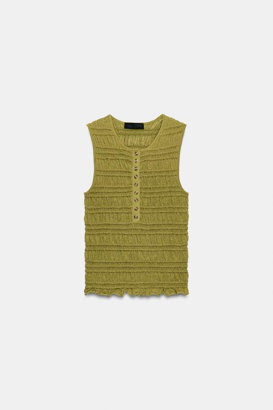 BUTTONED KNIT TOP - Olive green by Zara - Image 0